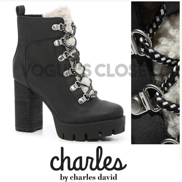 CHARLES BY CHARLES DAVID WEARY FAUX NUBUCK AND FAUX-FUR PLATFORM ANKLE B… - Picture 1 of 16